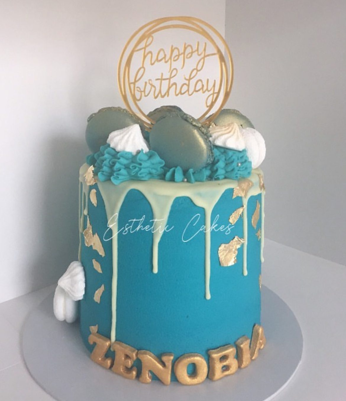 Nude drip birthday cake with gold detail