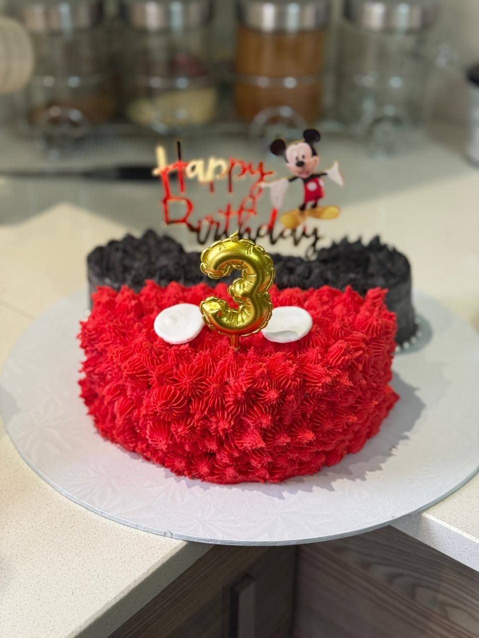 Bright red buttercream 3rd birthday cake